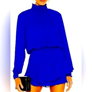 Krisa cute mini, electric blue, turtleneck ruffle skirt. Size XS. Worn twice.